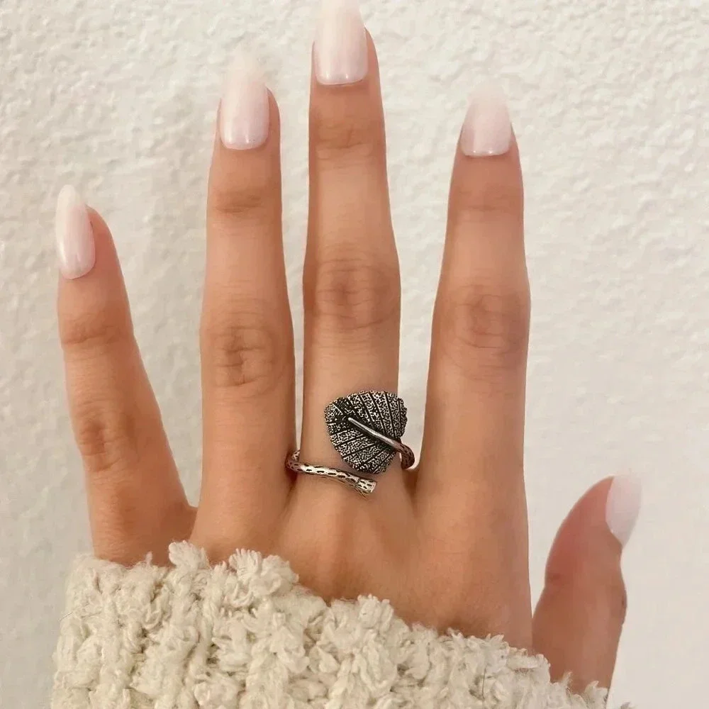 925 Sterling Silver Leaf Ring Vintage Wrap Ring Branch Ring Leaves Ring